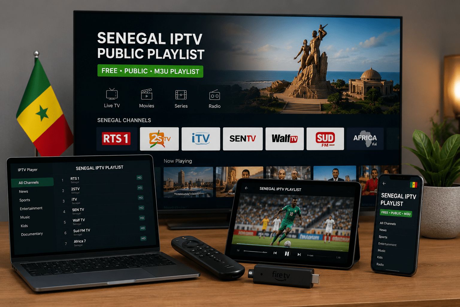 Senegal IPTV playlist on TV laptop tablet and mobile devices
