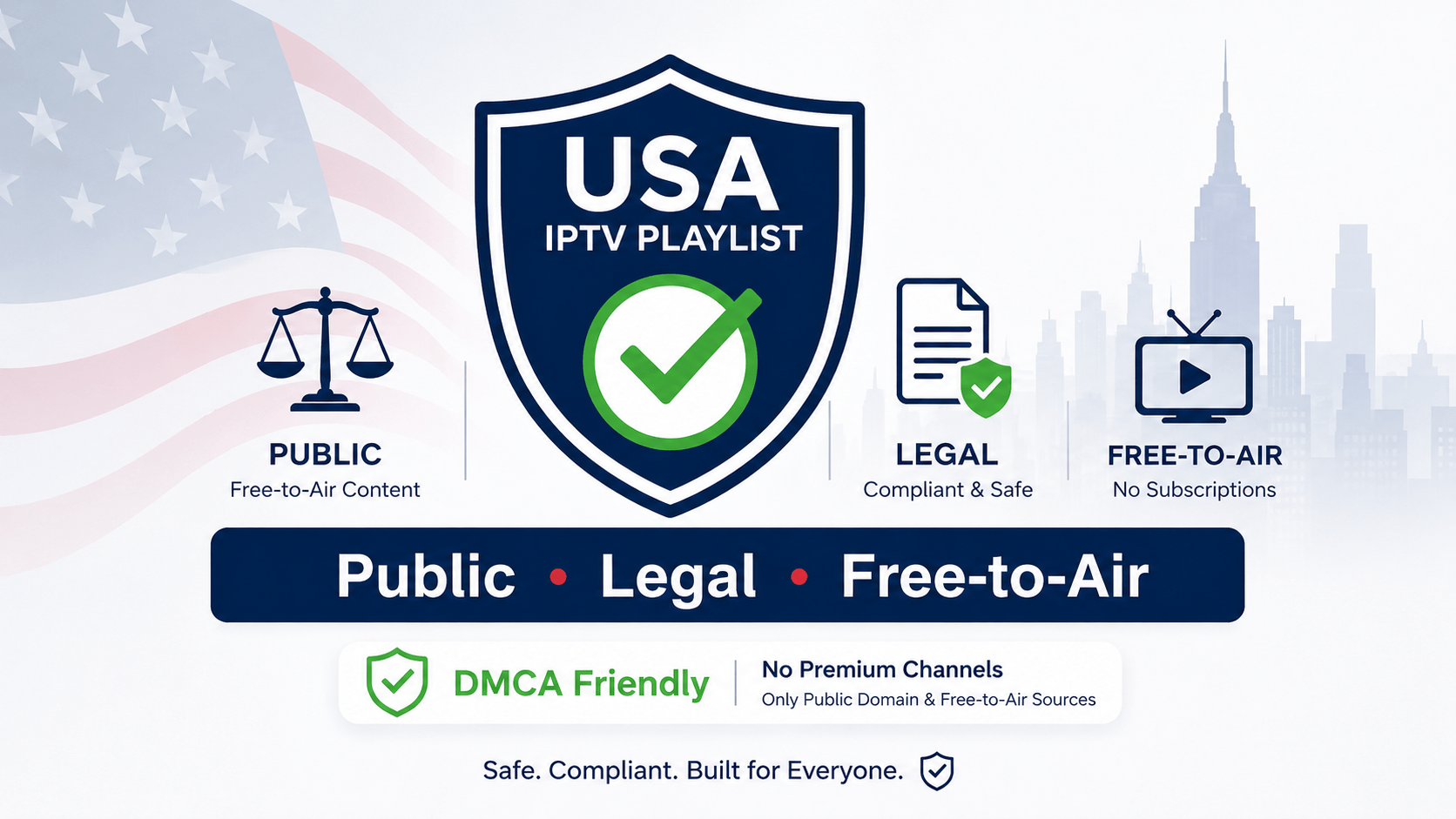 Legal public IPTV and DMCA friendly playlist badge