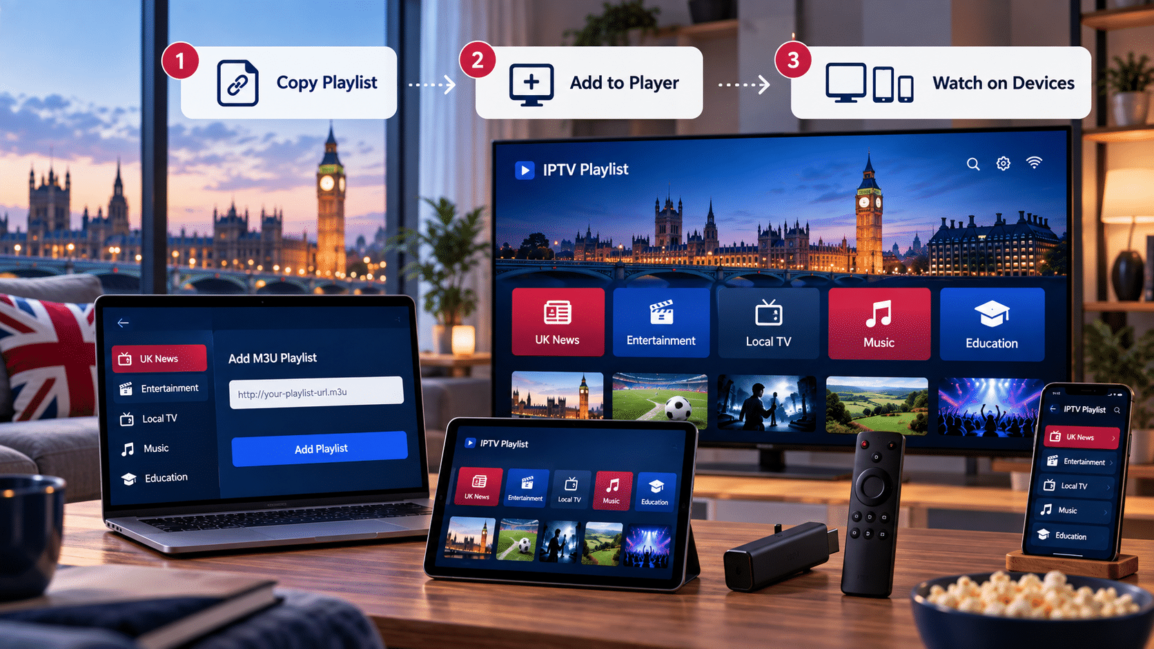 How to add and use a UK IPTV M3U playlist on supported devices
